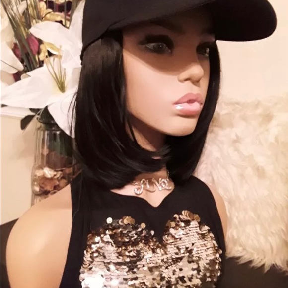 Baseball cap with bob brown style hair NWT main image 10